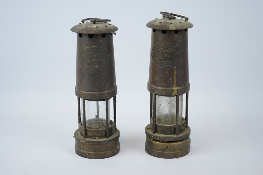 Gruvlyktor, 2 st, mässing, E. Thomas & Williams Ltd, Cambrian.
