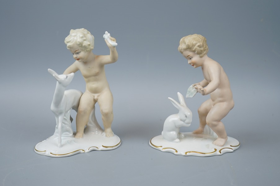 Figuriner, 2 st, porslin, Schaubasch Kunst och Wallendorf, Tyskland.