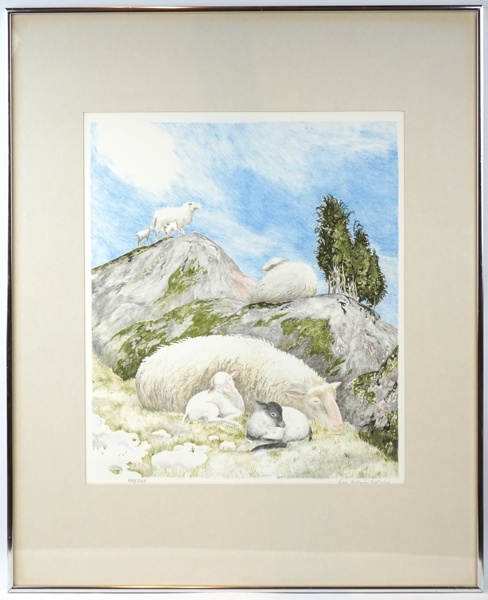 Eva Holmér-Edling, ''Får'', litografi nr 145/260, signerad.