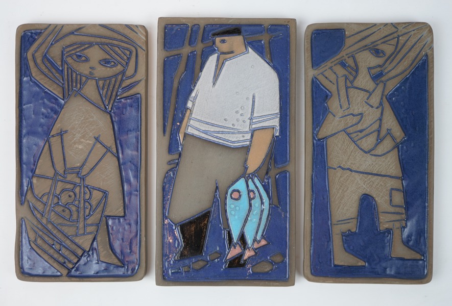 Carsten Ström, väggplaketter, 3 st, lergods, Abbekås Keramik, monogramsignerade.