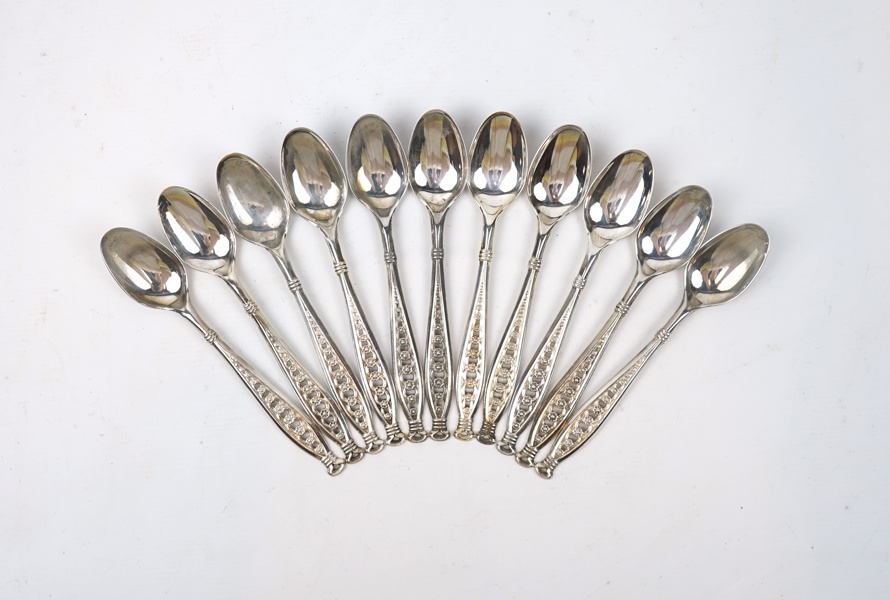 Kaffeskedar, 11 st, silver 830, Norge.