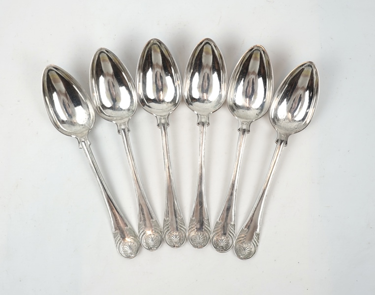 Matskedar, 6 st, silver, Ludvig Edvard Liljeblad, 1859.