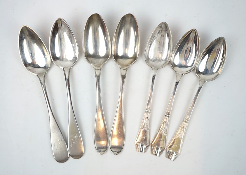 Matskedar, 7 st, silver, olika modeller.