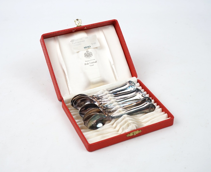 Kaffeskedar, 9 st, silver 830, ''Sachsisk'', Mema.