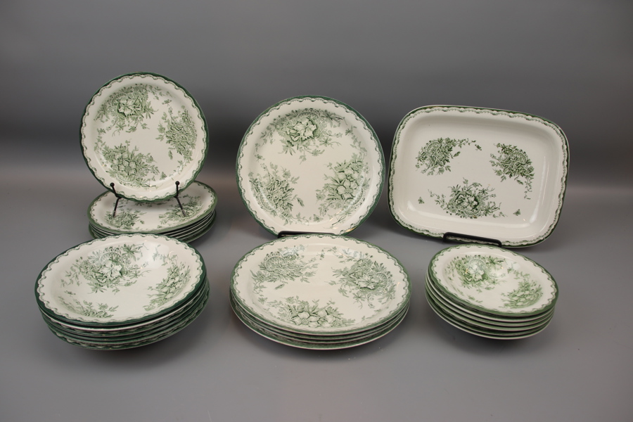 Matservisdelar, 25 delar, porslin, "Grön Anna", Rörstrand. 