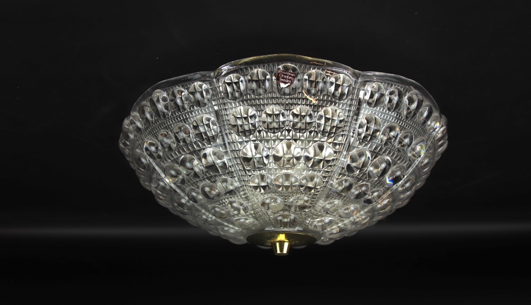 Carl Fagerlund, takplafond, glas/mässing, 3 ljuspunkter, Orrefors.