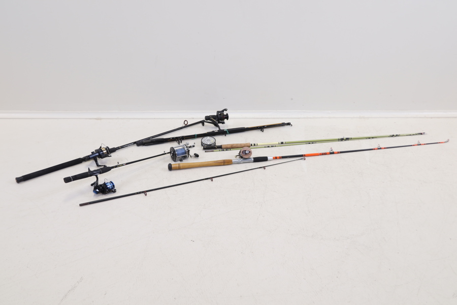 Fiskespön och rullar, ett parti, bl.a ABU.