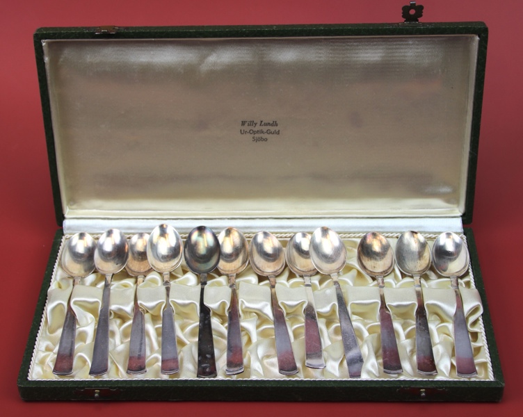 Kaffeskedar, 12 st, silver, "Rosenholm", Stockholm.