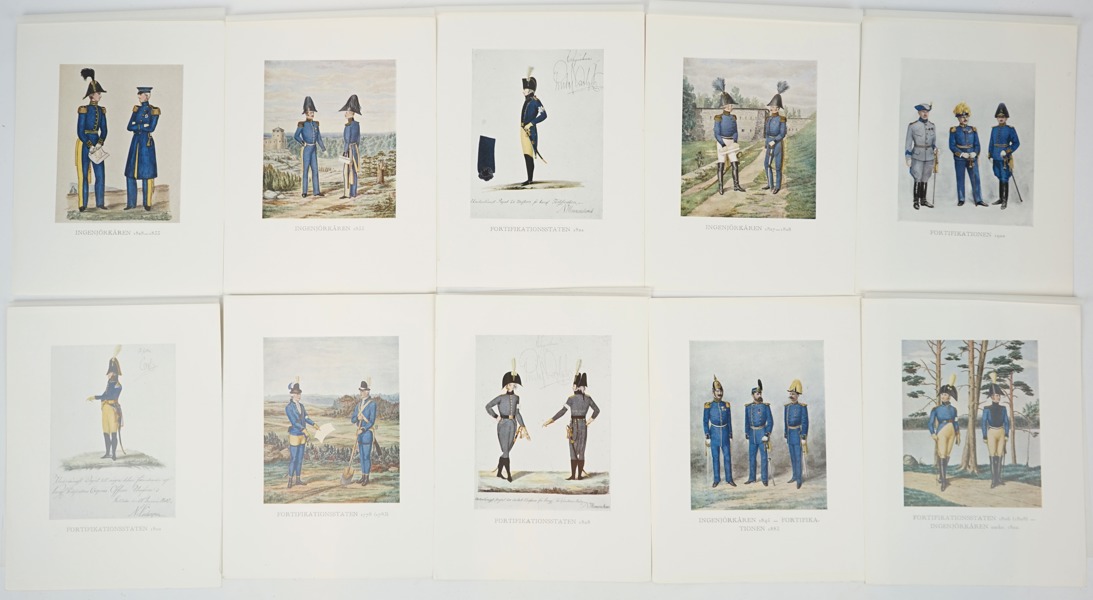 Uniformsbilder, Svenska Försvaret, 10 st, grafiska tryck.