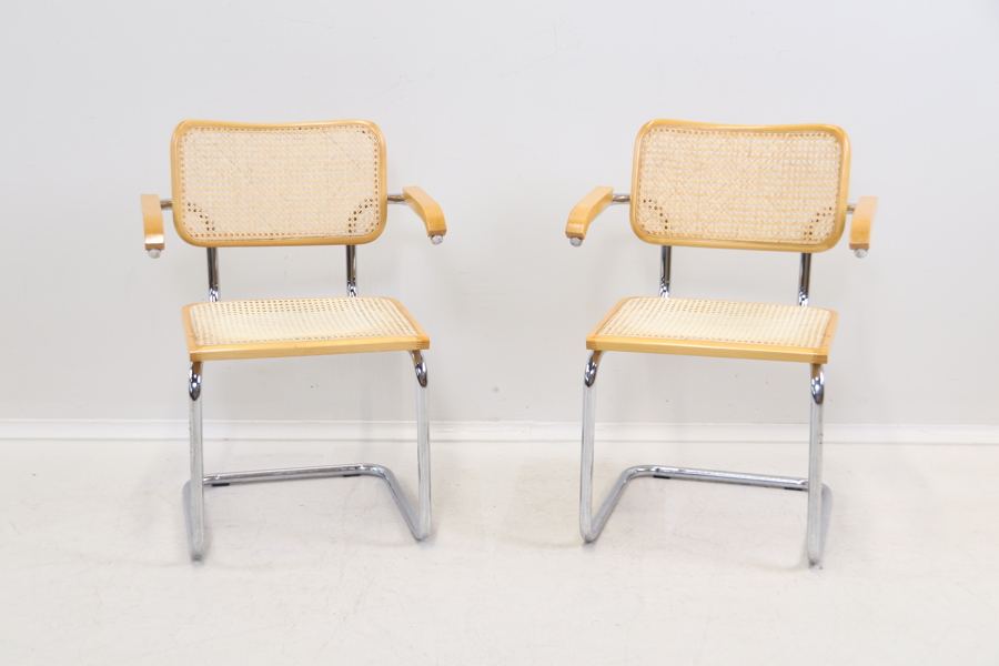 Karmstolar, ett par, Bauhausstil, rotting/krom/trä.