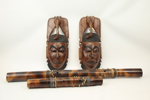 Masker och instrument, 4 st, trä, Afrika.