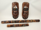 Masker och instrument, 4 st, trä, Afrika.