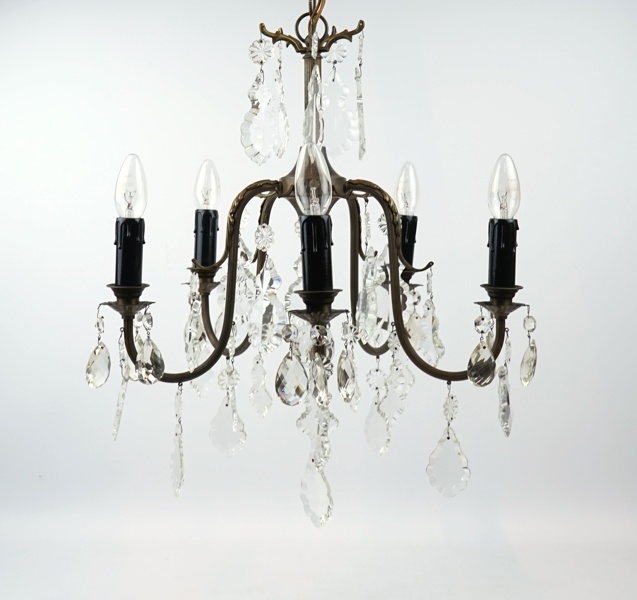 Takkrona, 5 ljuspunkter, mässing/glas.