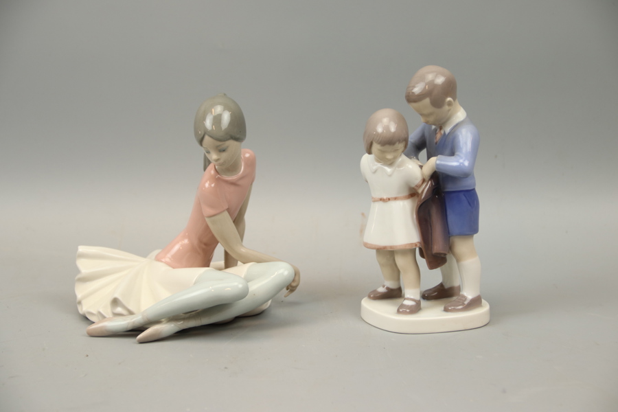 Figuriner, 2 st, porslin, Lladro och Bing & Gröndahl.