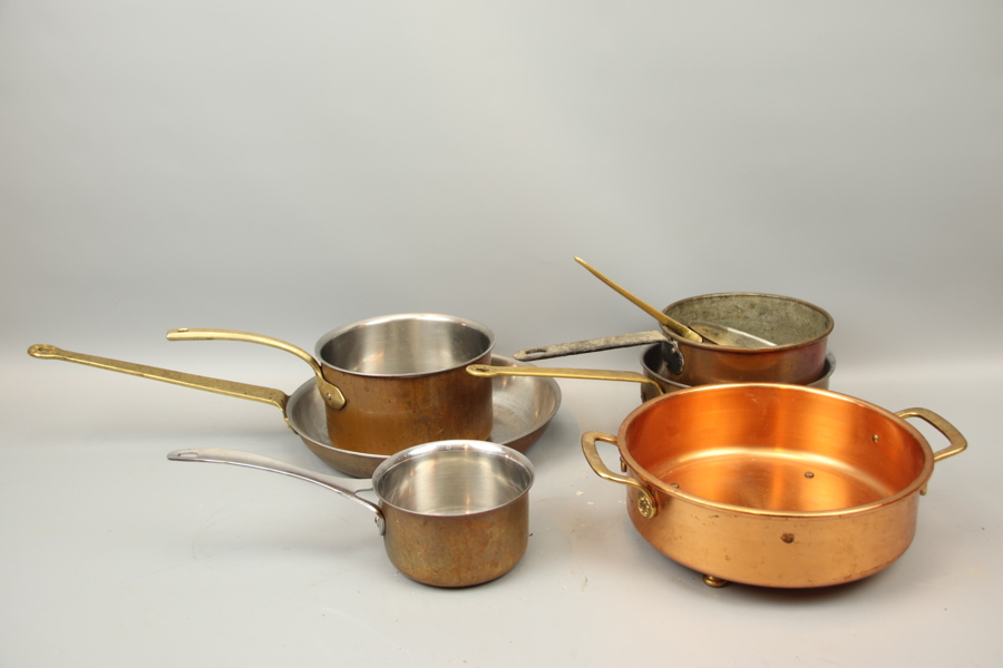 Kopparkastruller m.m, 7 delar.