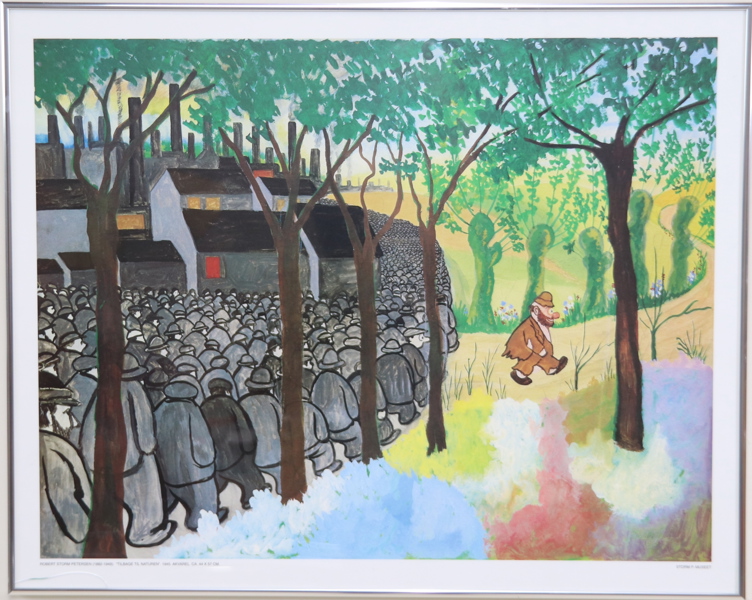 Robert Storm Petersen, "Tilbage til naturen", tryck, signerad i trycket, daterad 1945, Storm P.-Museet.