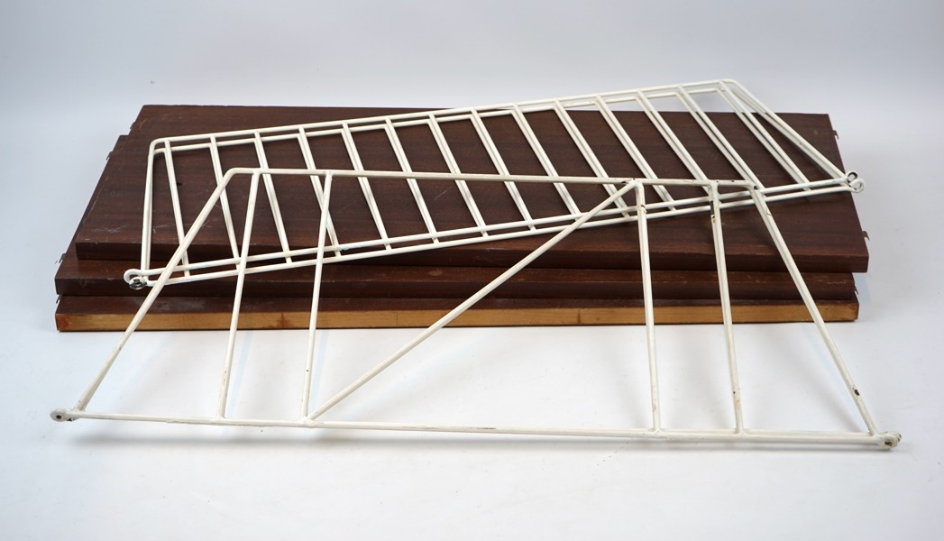 Delar till stringhylla, 7 st, teakfaner/metall.