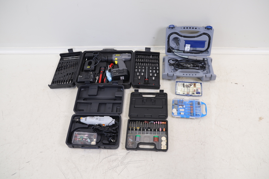 Elverktyg med tillbehör, ett parti, bl.a Bruksbo och Dremel.