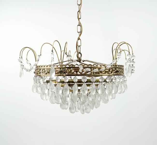 Takkrona, 5 ljuspunkter, glas/mässing.