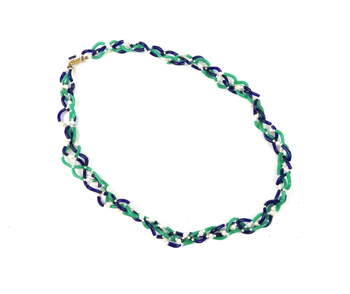 Halscollier, handblåst glas och pärlor, troligen Seguso, Murano.