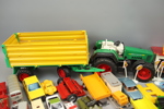 Leksaksbilar m.m, ett parti, metall/plast/trä, bl.a Corgi och Dinky Toys.