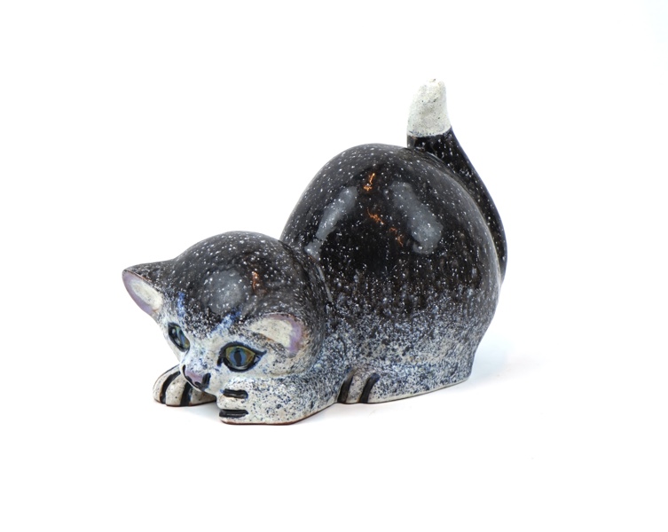 Thomas Hellström, figurin, katt, lergods, Nittsjö, signerad.