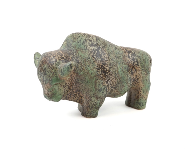 Kurt Tschörner och Otto Gerharz, skulptur, oxe, glaserad keramik, Ruscha Keramik, Tyskland, 1960-tal.