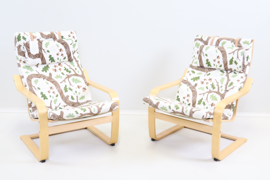 Fåtöljer, ett par, björk/textil, "Poäng", IKEA.