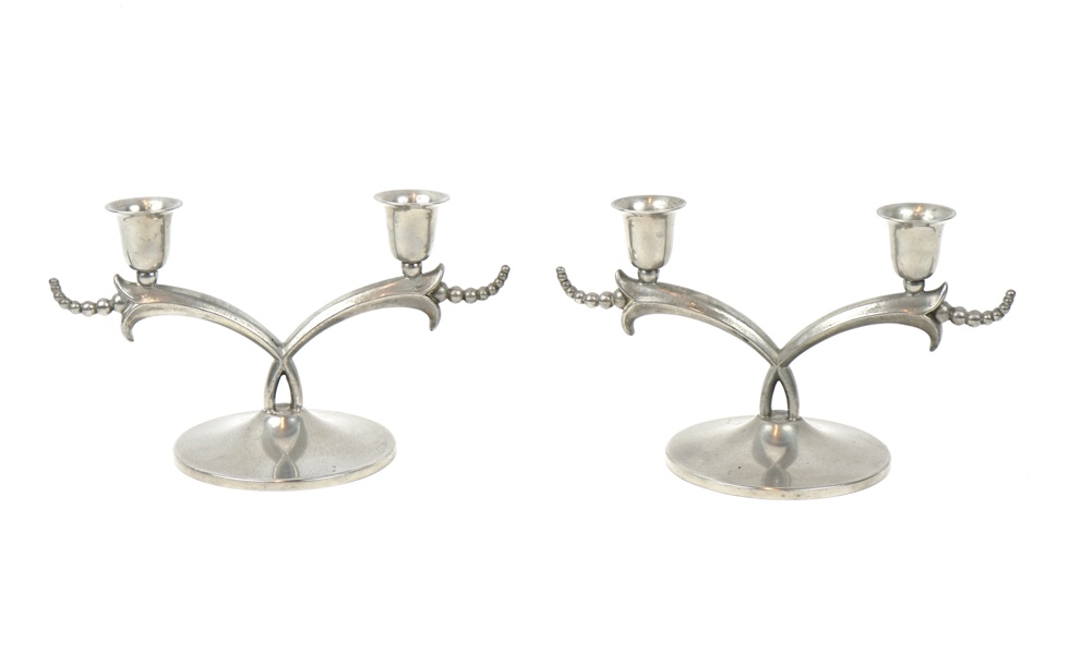 Ljusstakar, ett par, tenn, Ystad Tenn, 1932.