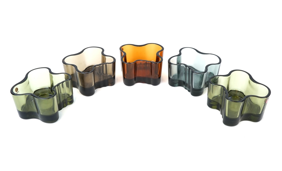 Alvar Aalto, ljuslyktor, 5 st, glas, Iittala, Finland.