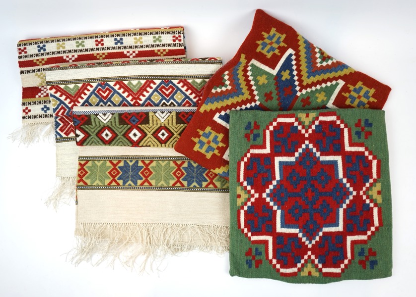 Dukar och kuddfodral, 5 delar, allmogetextil.