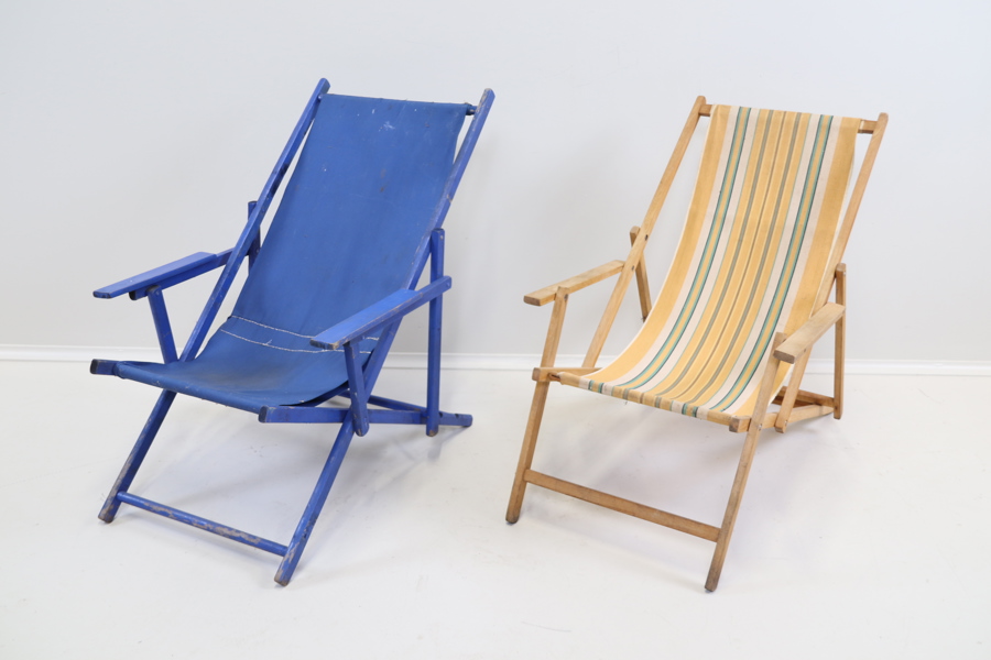 Solstolar, 2 st, trä/textil, hopfällbara.