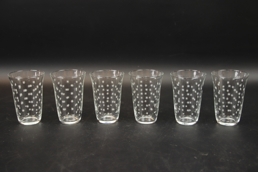 Glas, 6 st, etsade stjärnor.