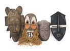 Masker, 4 st, trä, Afrika.