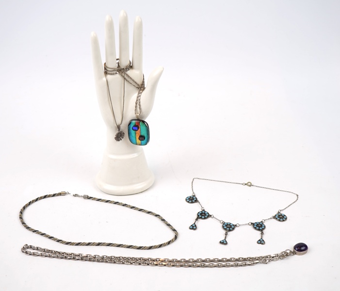 Halslänkar och smyckeställ, 6 delar, bl.a silver 835-925.