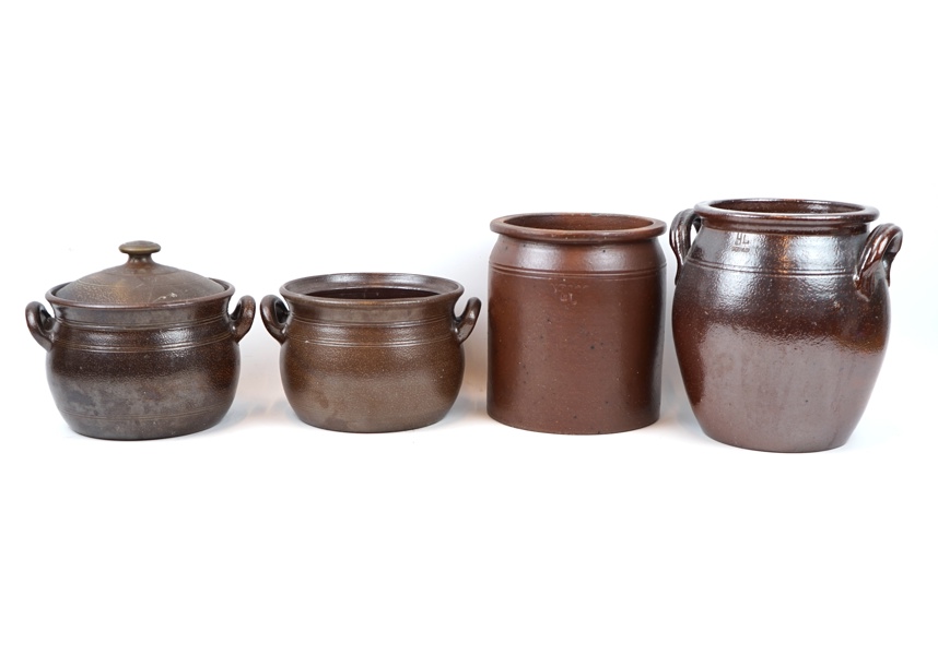 Krus, 4 st, stengods, Höganäs och Ystad.