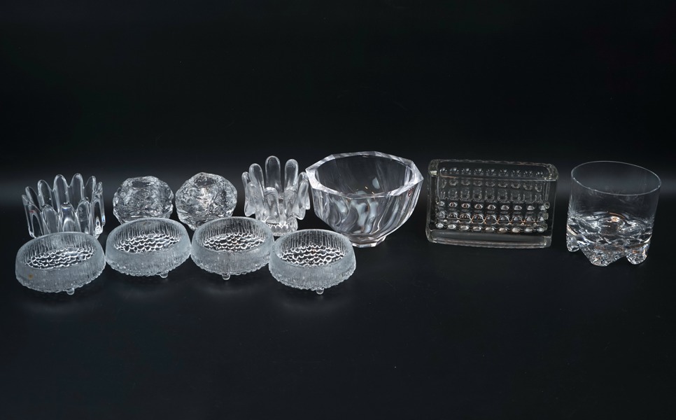 Skålar, ljuslyktor, m.m, 11 delar, glas, bl.a Orrefors.