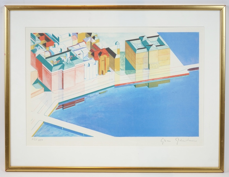 Göran Gidenstam, ''Blasieholmskajen'', litografi nr 113/250, signerad.