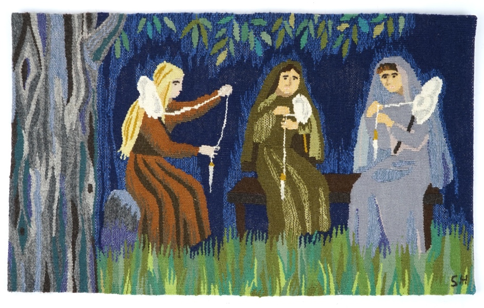 Flamskvävnad, 3 spinnande kvinnor.