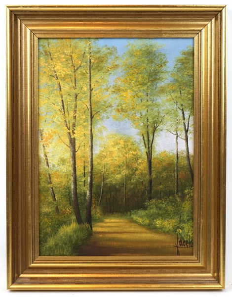 Jacek K. Mieliwodzki, ''Strövstigen'', olja på pannå, signerad.