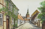 Edward Wollin, ''YSTAD Lilla Västergatan'', akvarell, signerad, 1945.