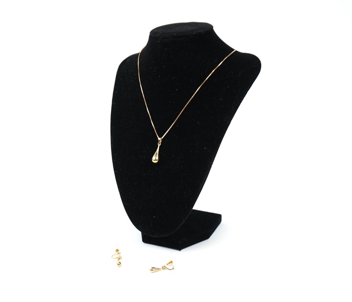 Halskedja med hänge och örhängen, 3 delar, guld 18k