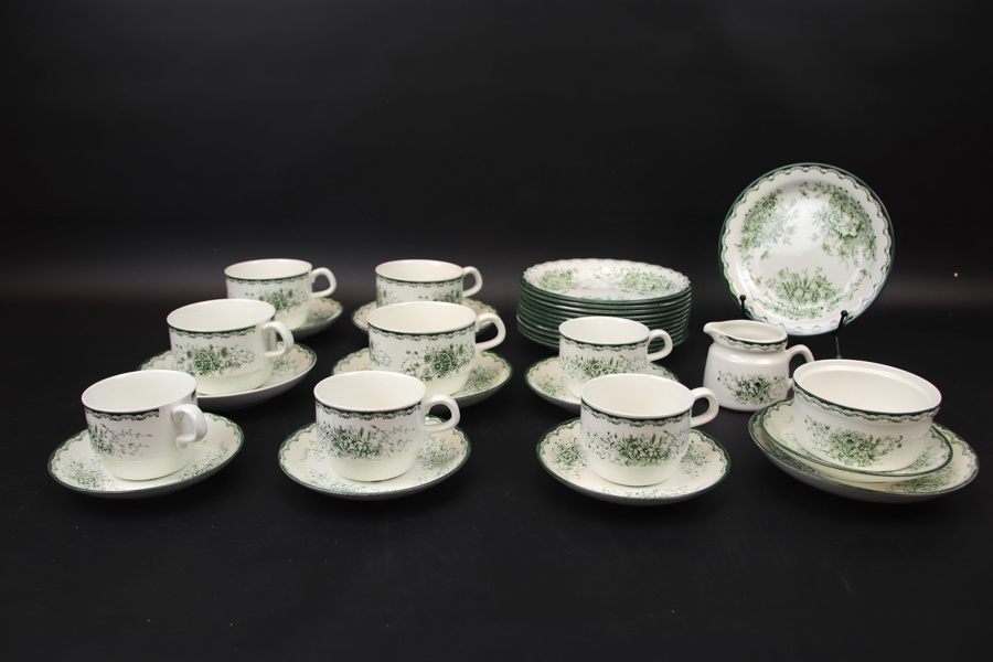 Kaffe/teservisdelar, 22 delar, porslin, "Grön Anna", Rörstrand.