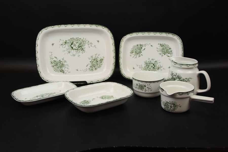 Servisdelar, 7 delar, porslin, "Grön Anna", Rörstrand.