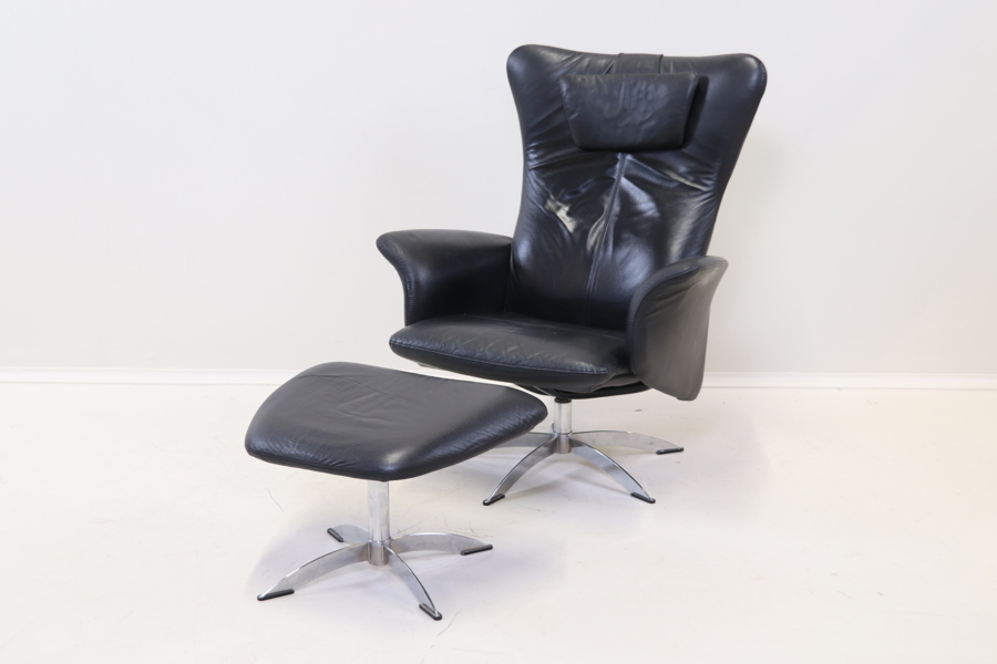 Snurrfåtölj, ställbar, med fotpall, konstskinn/metall.