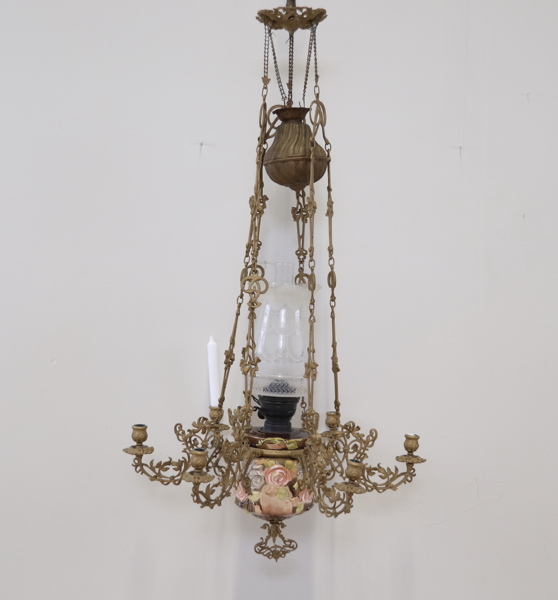 Fotogenljuskrona, för 6 ljus, metall/keramik/glas.