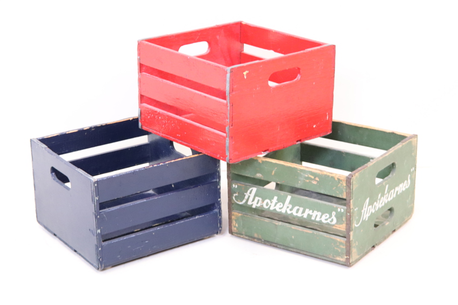 Drickabackar, 3 st, trä, bl.a Apotekarnes.