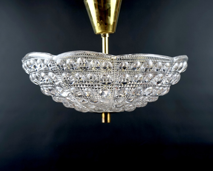 Carl Fagerlund, takplafond, glas/mässing, 3 ljuspunkter, Orrefors.