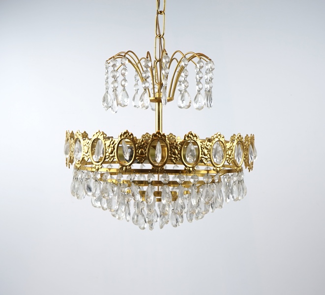 Takkrona, 4 st  ljuspunkter, glas/mässing.