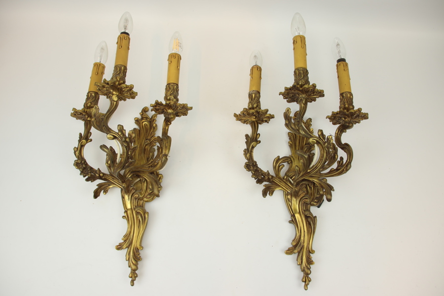 Väggappliquer, 2 st, 3 ljuskällor på varje, metall/trä.